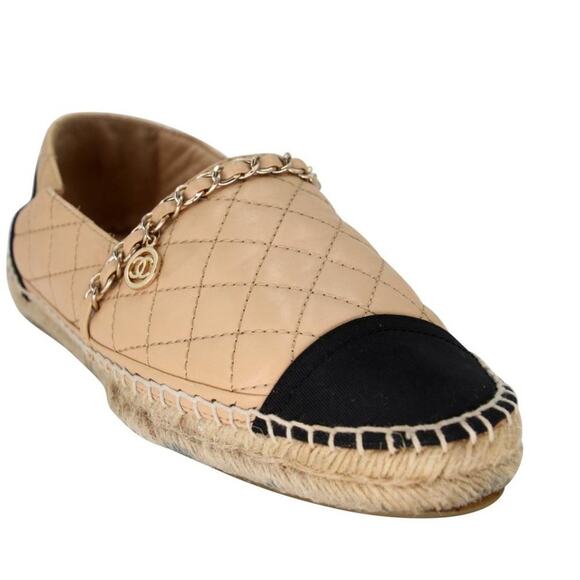 Chanel Espadrille 37 Diamond Quilted Leather Chain Flats CC-0322N-0078 - Picture 8 of 12